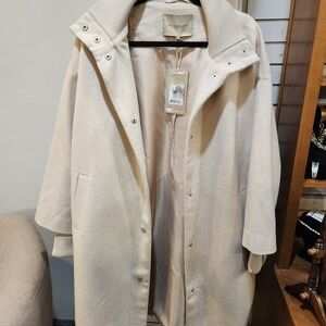 SOYACONCEPT Wool Blend Coat Cream Oatmeal Snap Front Size Small NWT
